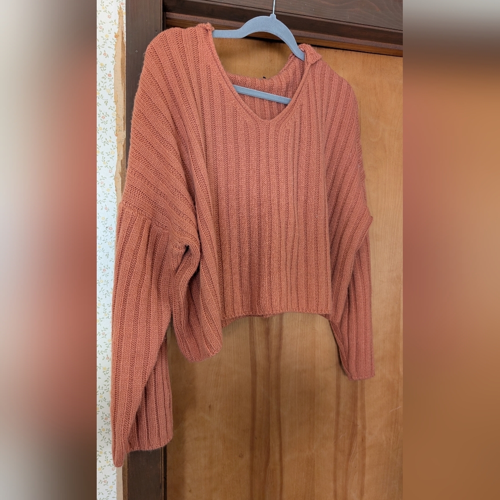 Set Nasty Gal V-Neck Ribbed Sweater & Pants - Terracotta